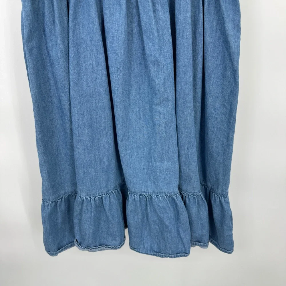 Janie and Jack Girls Blue Cotton Smocked Chambray Ruffle Dress Size 14